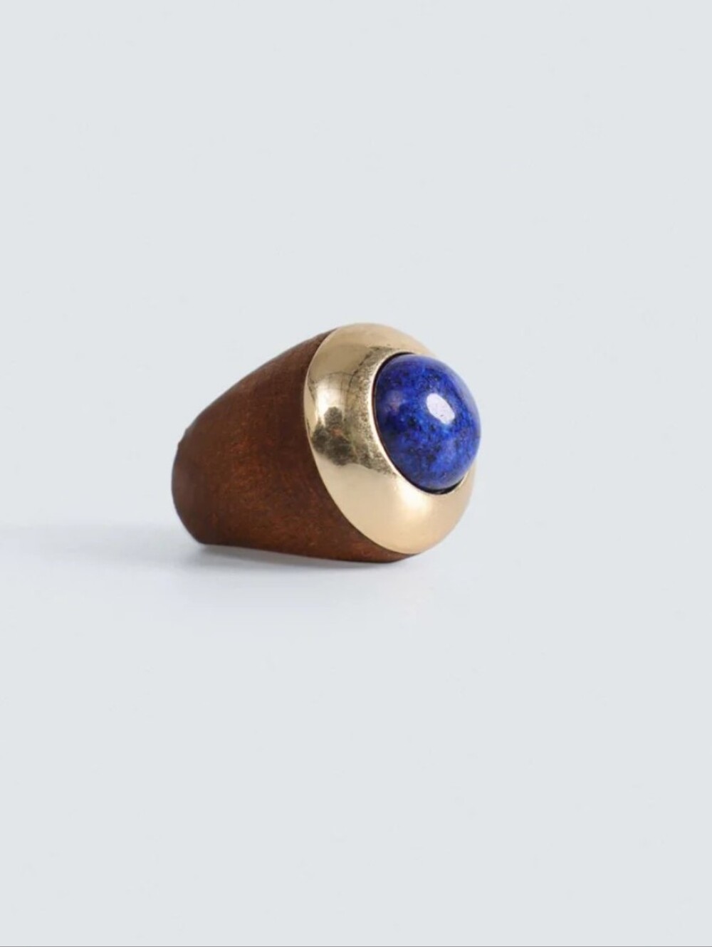 Brass & Lapis Cabochon Wood Ring
